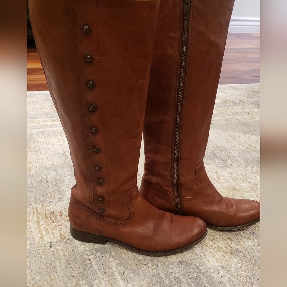 Frye Melissa Military Tall Cognac Boots